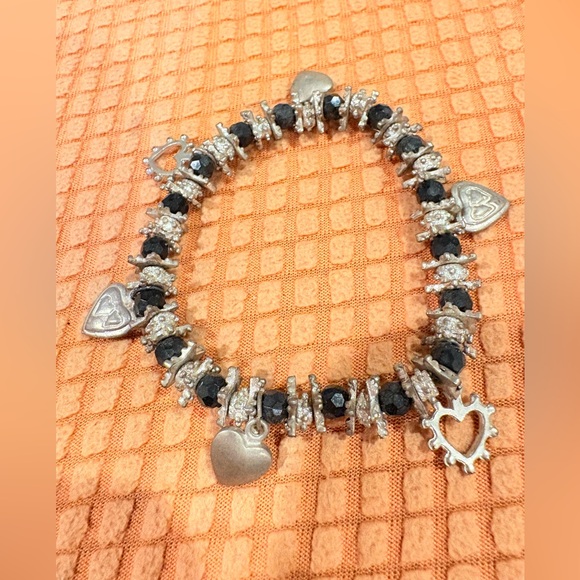Pre Owned Elastic Bracelet with Heart Shape Charms and Purple Crystal - Picture 1 of 3